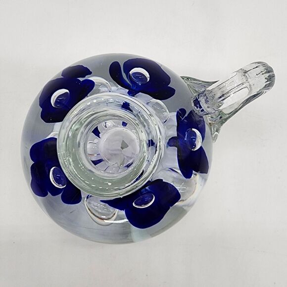 Blue Flower Bubble St Clair Studio Art Candle Holder Paperweight Unmarked - Picture 7 of 7